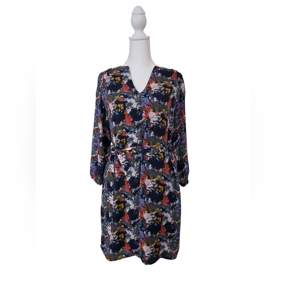 Eclair Lined Floral Splat Dress With Tie Belt Size Small